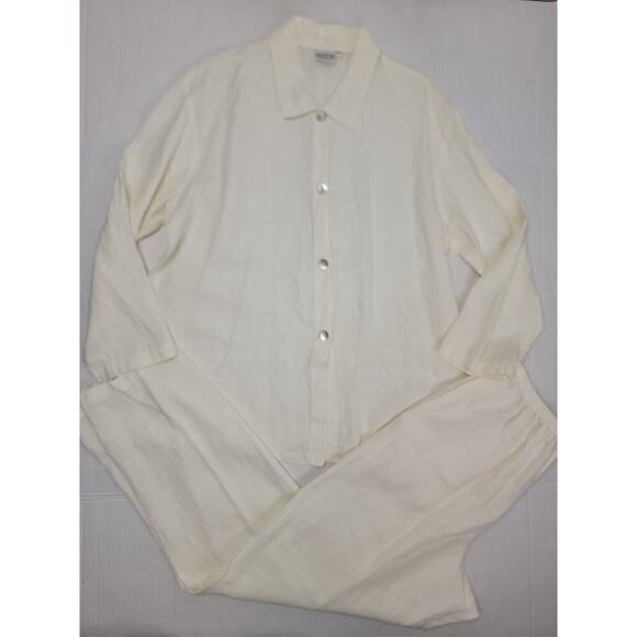 MATCH Brand 100% Linen SET Sz Large Blouse And Pants Ivory Lagenlook Coastal - Picture 2 of 13